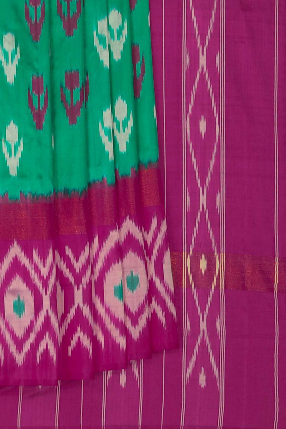 Image of Pochampally Ikat Silk Teal Green Saree