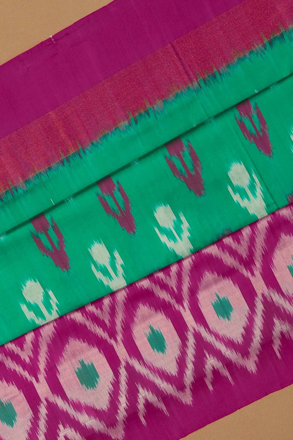 Image of Pochampally Ikat Silk Teal Green Saree
