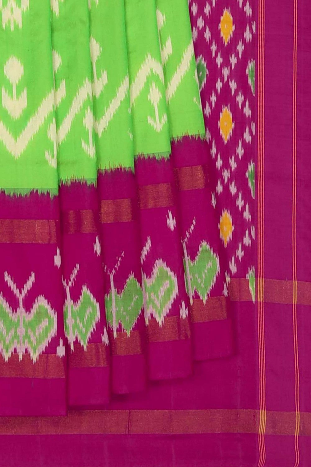 Image of Pochampally Ikat Silk Green Saree