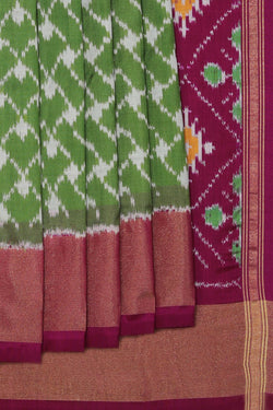 Image of Pochampally Ikat Silk Green Saree