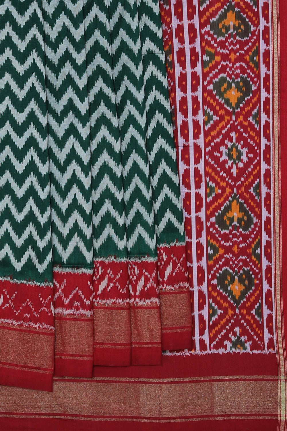 Image of Pochampally Ikat Silk Green Saree