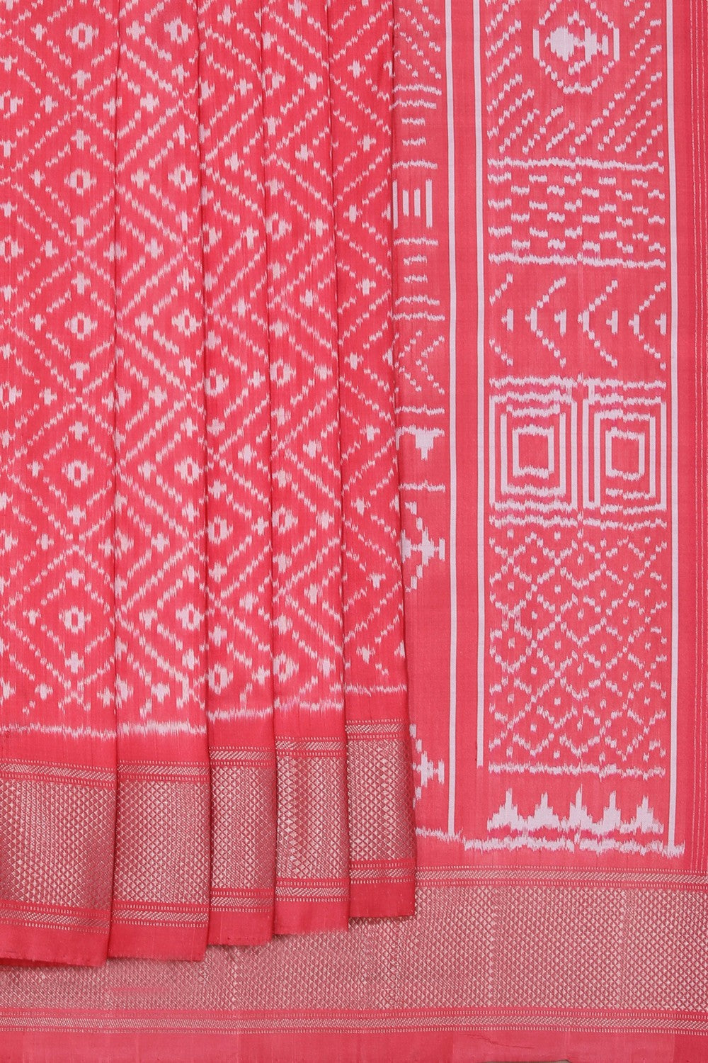 Pochampally Ikat Silk Coral-Pink Saree