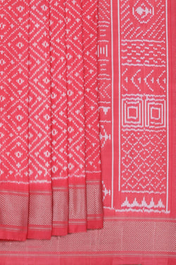 Image of Pochampally Ikat Silk Coral-Pink Saree