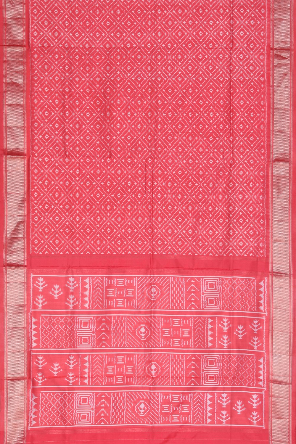 Pochampally Ikat Silk Coral-Pink Saree