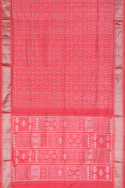 Image of Pochampally Ikat Silk Coral-Pink Saree