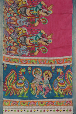 Image of Kalamkari Hand-Painted Silk Saree