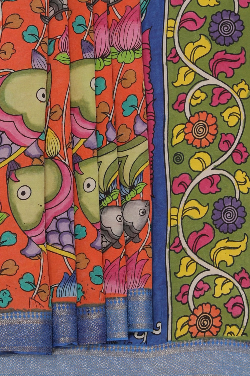 Image of Kalamkari Hand-Painted Silk Saree