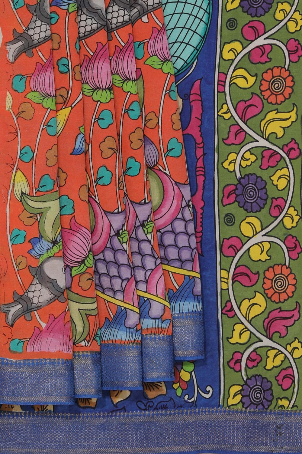 Image of Kalamkari Hand-Painted Silk Saree