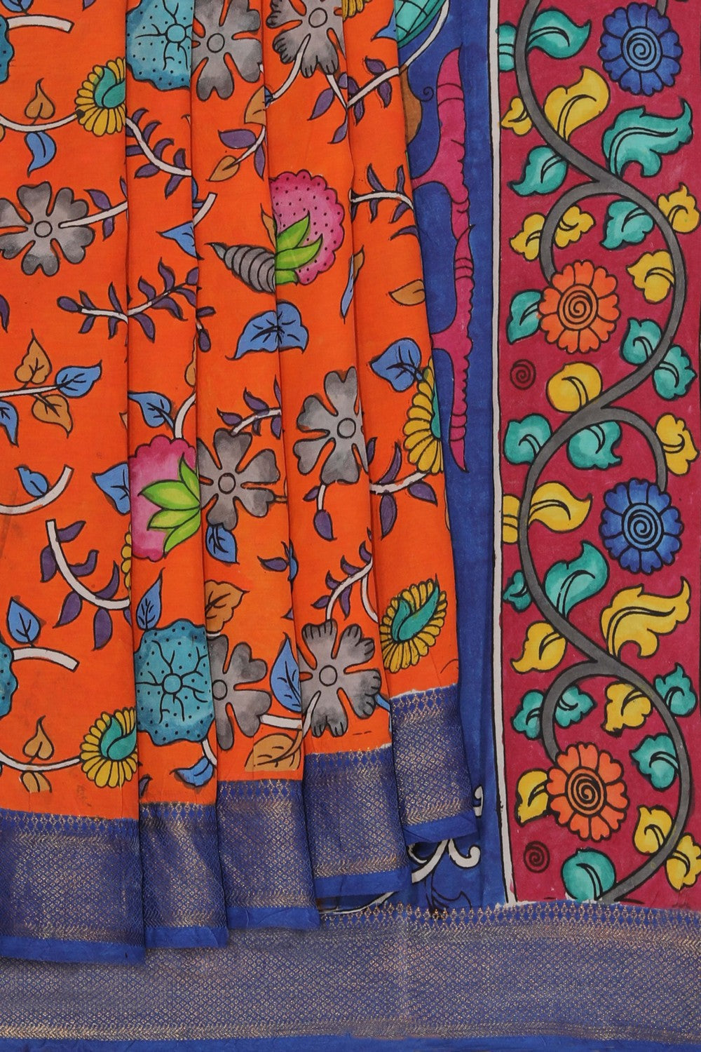 Image of Kalamkari Hand-Painted Silk Saree