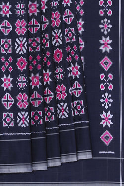 Image of Pochampally Ikat Silk Navy Blue Saree