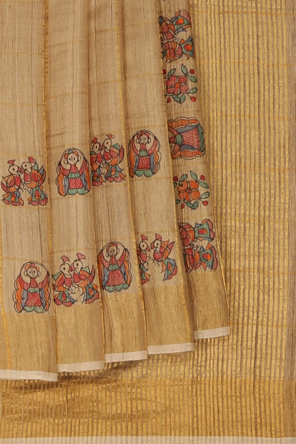 Image of Madhubani Tussar Silk Beige Saree