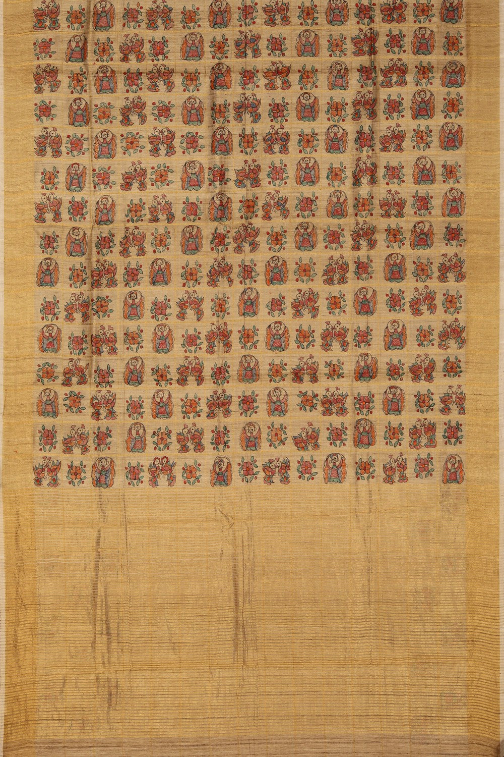 Image of Madhubani Tussar Silk Beige Saree