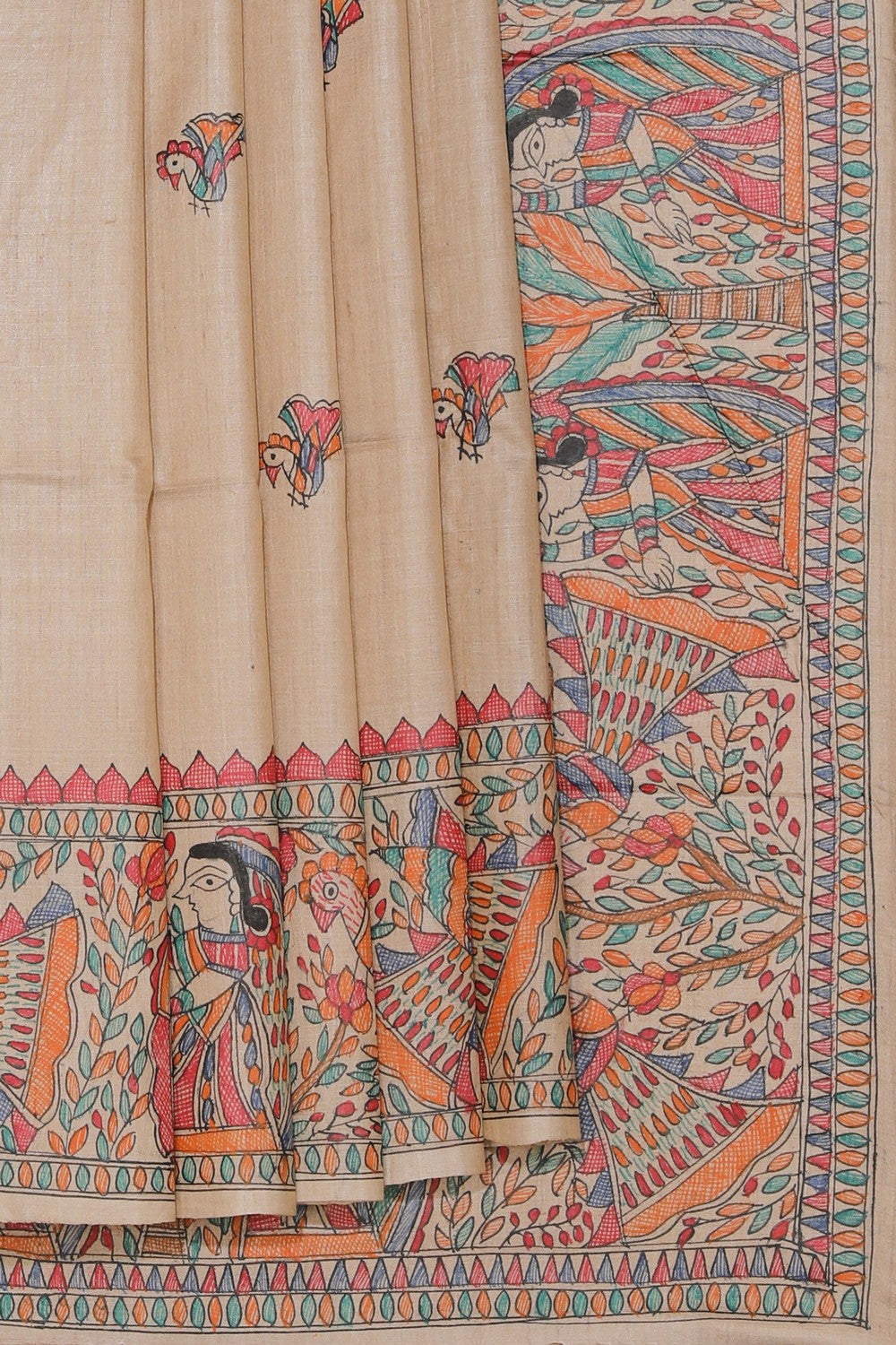 Image of Madhubani Hand-Painted Saree
