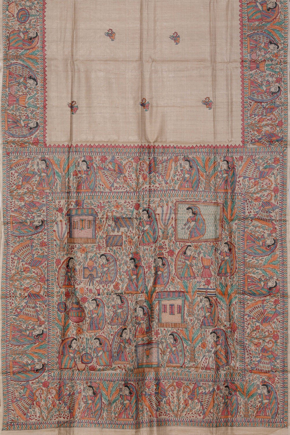Image of Madhubani Hand-Painted Saree