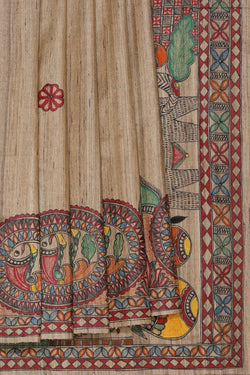 Image of Madhubani Hand-Painted Saree