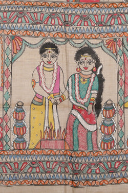 Image of Madhubani Hand-Painted Saree