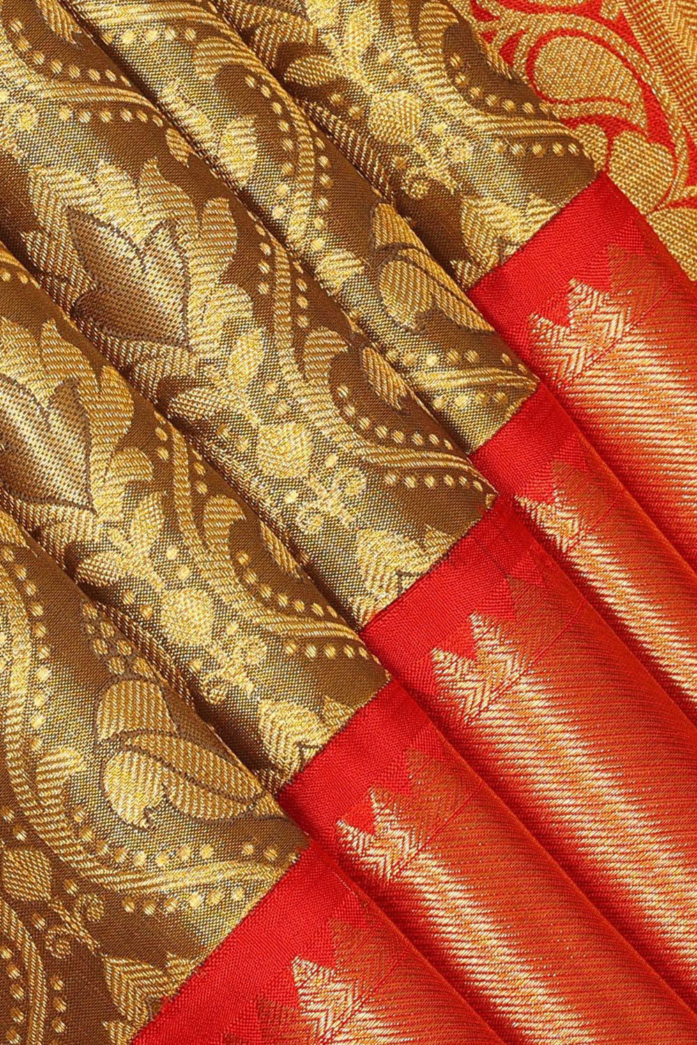 Kanchipattu Brown Tissue Brocade Saree