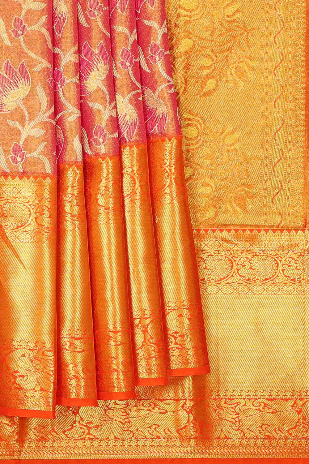 Kanchipattu Golden Red Tissue Brocade Saree