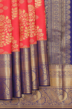 Image of Kanchipattu Dark Peach Brocade Saree