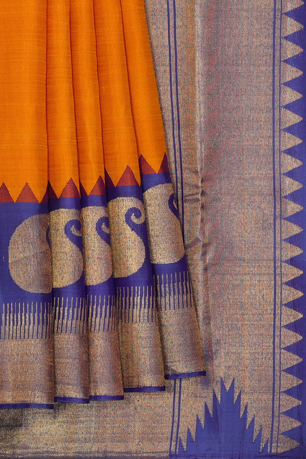 Image of Kanchipattu Mustard Orange Brocade Saree