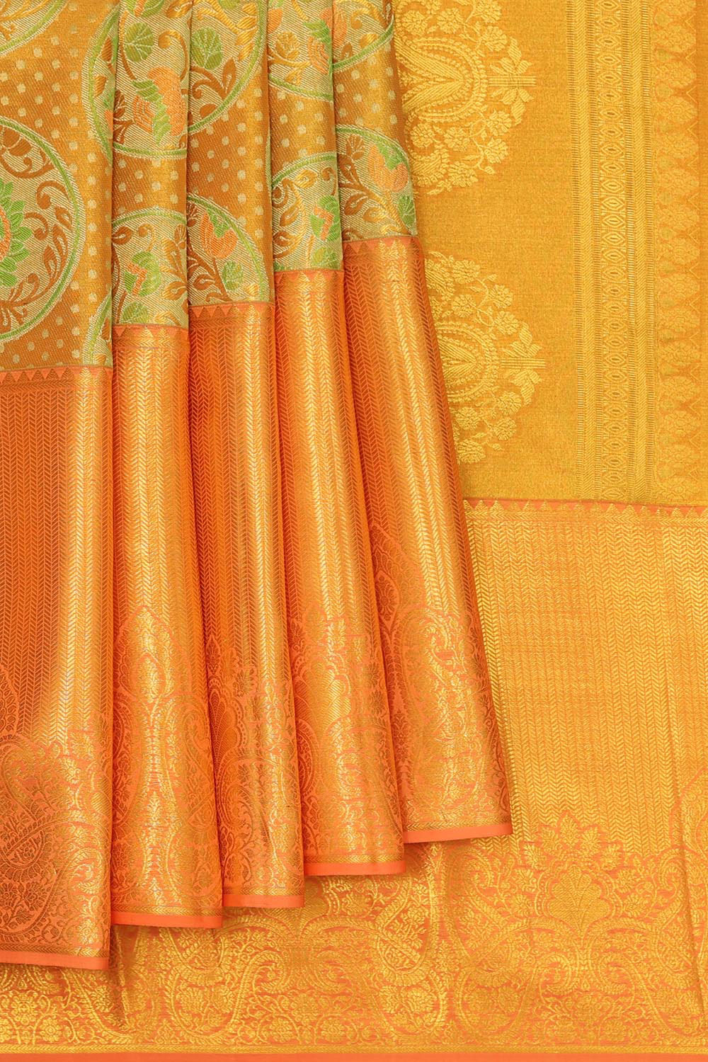 Kanchipattu Creamy Gold Tissue Brocade Saree