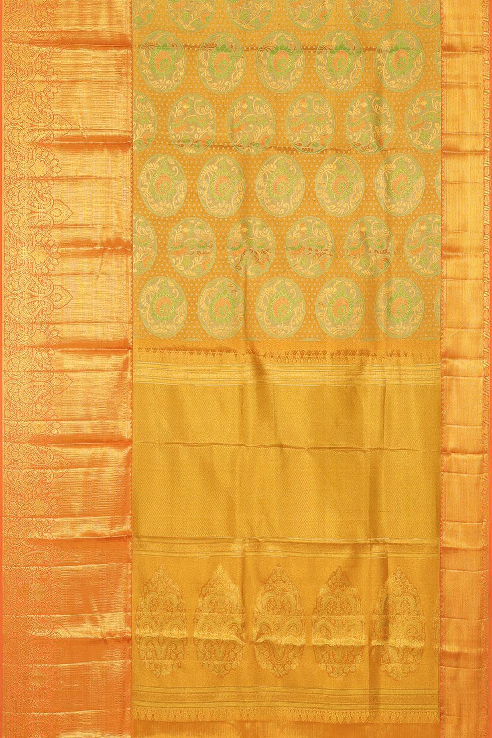 Kanchipattu Creamy Gold Tissue Brocade Saree