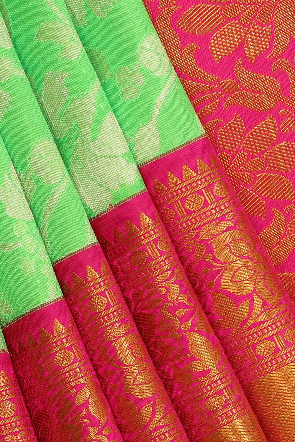 Image of Kanchipattu Bright Green Brocade Saree
