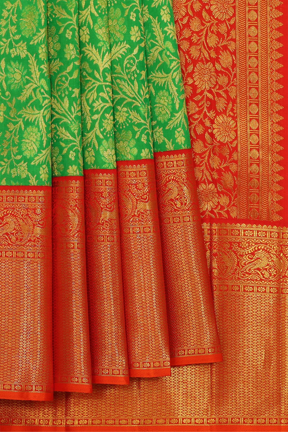 Image of Kanchipattu Parrot Green Brocade Saree