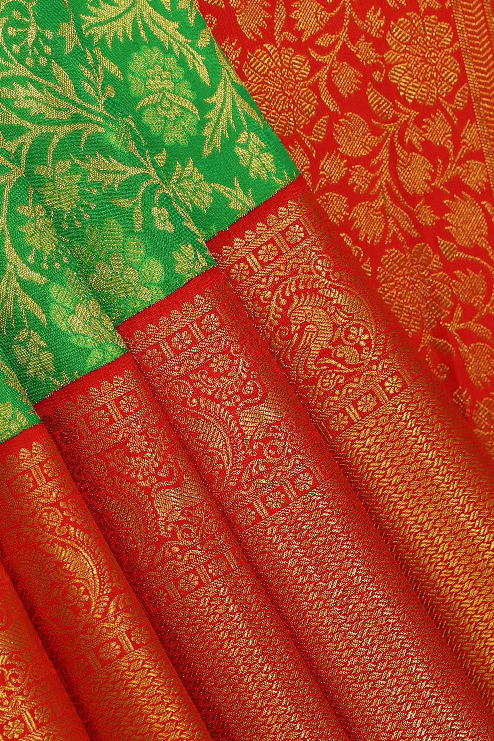 Image of Kanchipattu Parrot Green Brocade Saree