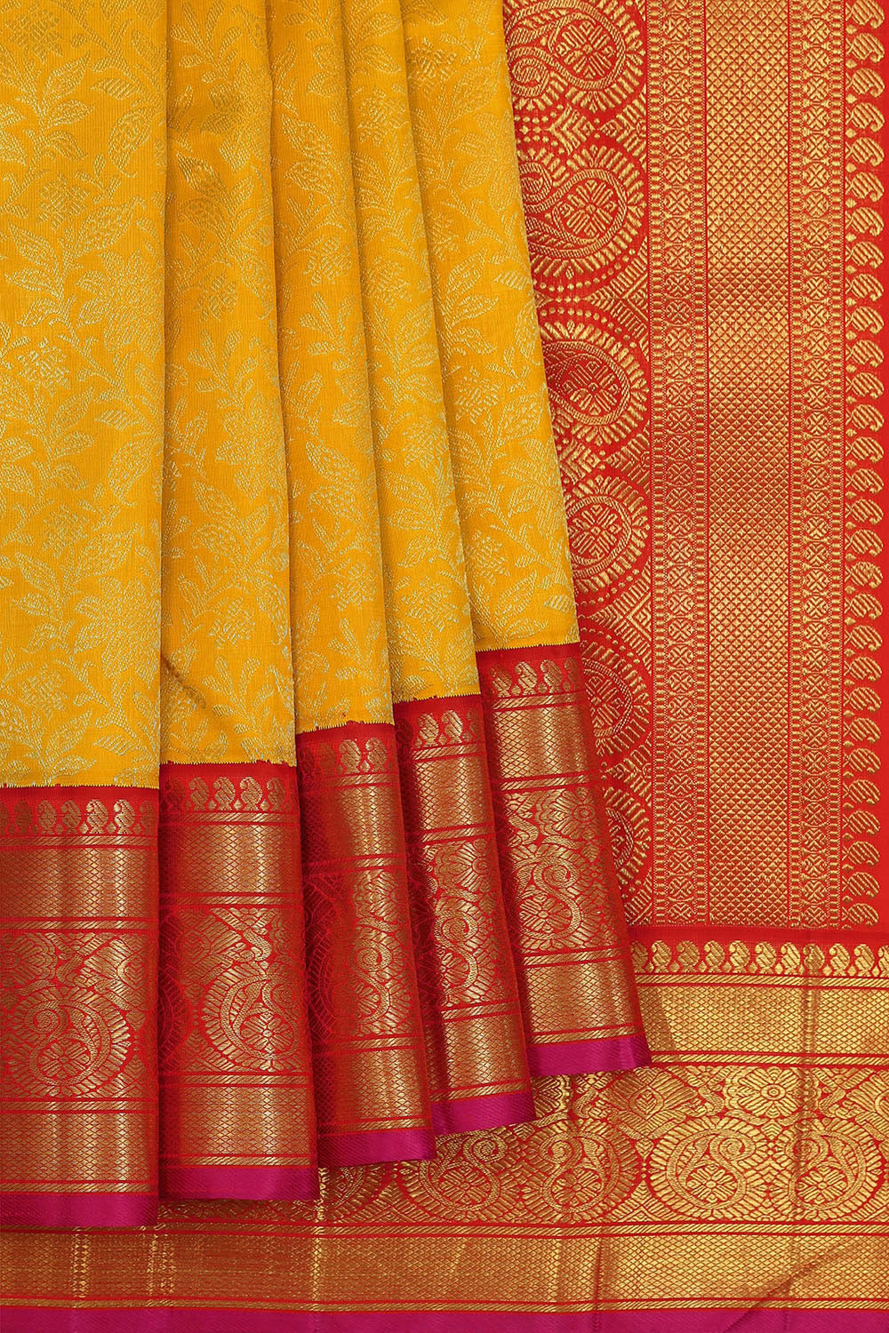 Image of Kanchipattu Mustard Yellow Brocade Saree