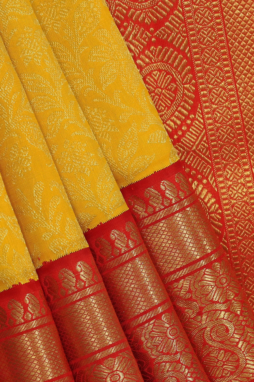 Image of Kanchipattu Mustard Yellow Brocade Saree
