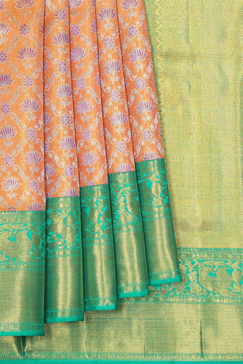 Kanchipattu Peach Tissue Brocade Saree