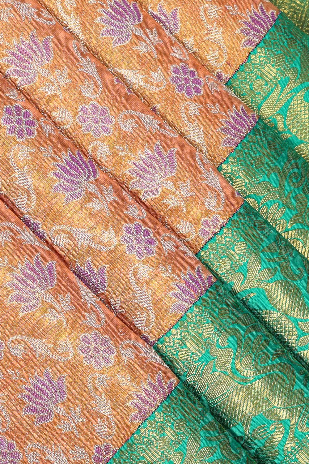 Kanchipattu Peach Tissue Brocade Saree