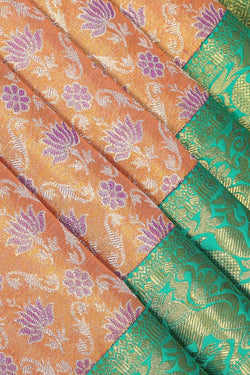 Image of Kanchipattu Peach Tissue Brocade Saree