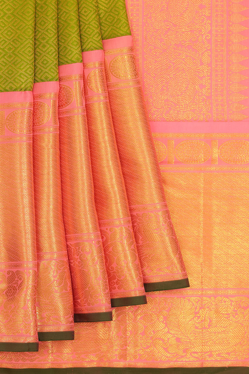 Kanchipattu Golden Green Brocade Saree