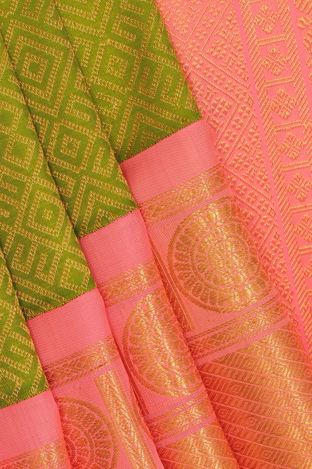 Kanchipattu Golden Green Brocade Saree