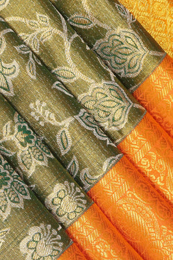 Image of Kanchipattu Olive Green Tissue Brocade Saree