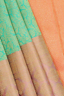 Image of Kanchipattu Turquoise Blue Brocade Saree