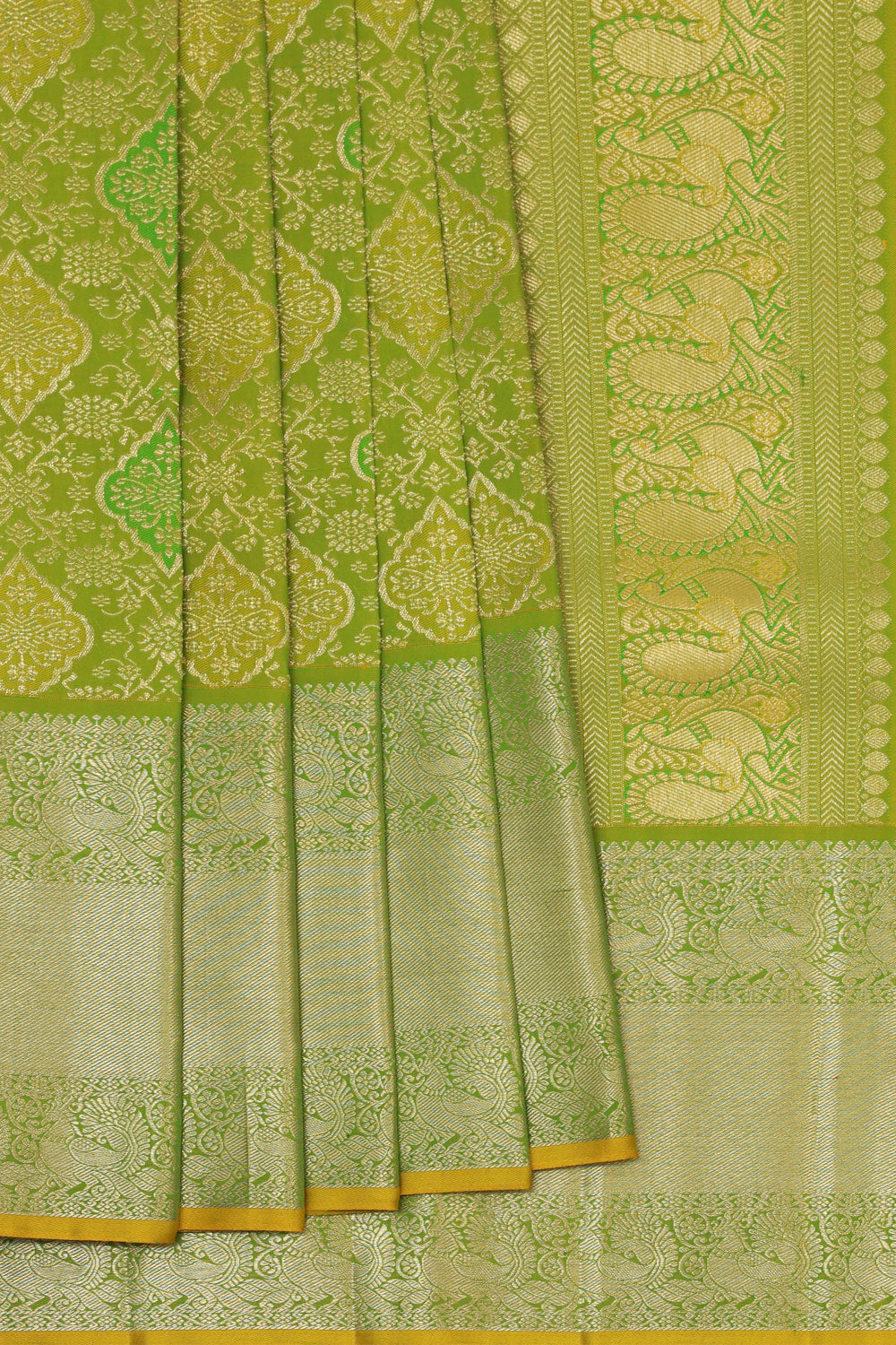 Kanchipattu Golden Green Brocade Saree