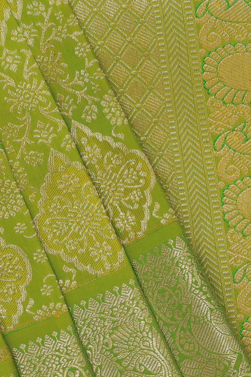 Kanchipattu Golden Green Brocade Saree