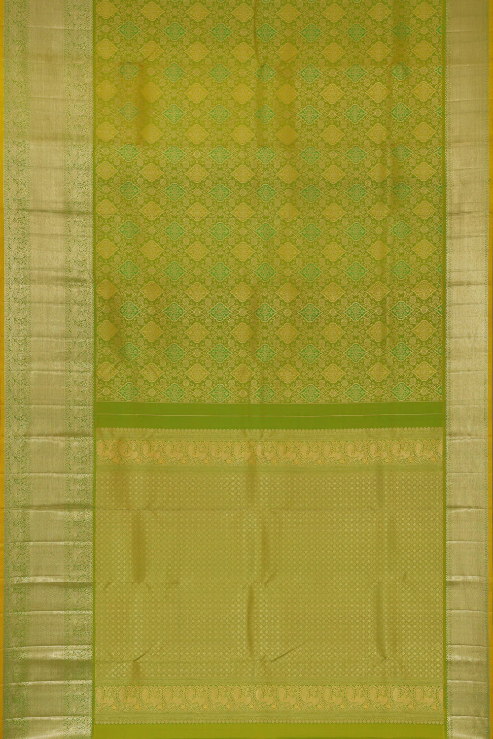 Kanchipattu Golden Green Brocade Saree