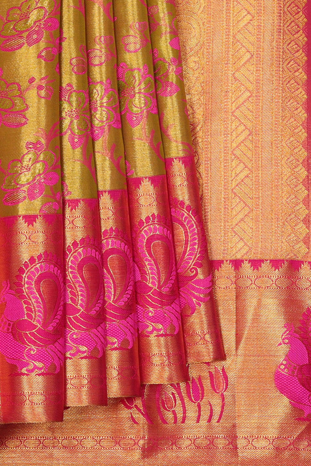 Image of Kanchipattu Golden Yellow Tissue Brocade Saree