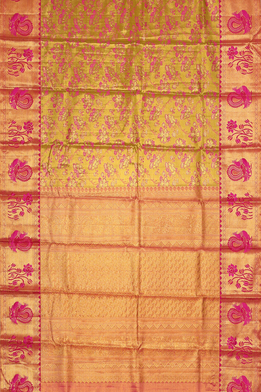 Image of Kanchipattu Golden Yellow Tissue Brocade Saree