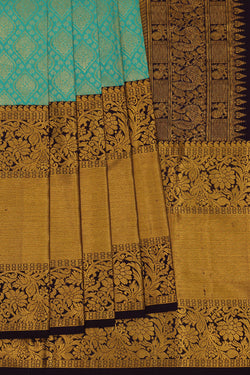 Image of Kanchipattu Turquoise Blue Brocade Saree