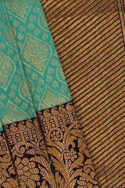 Image of Kanchipattu Turquoise Blue Brocade Saree