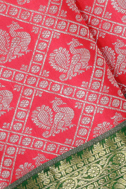 Image of Kanchipattu Light Red Brocade Saree