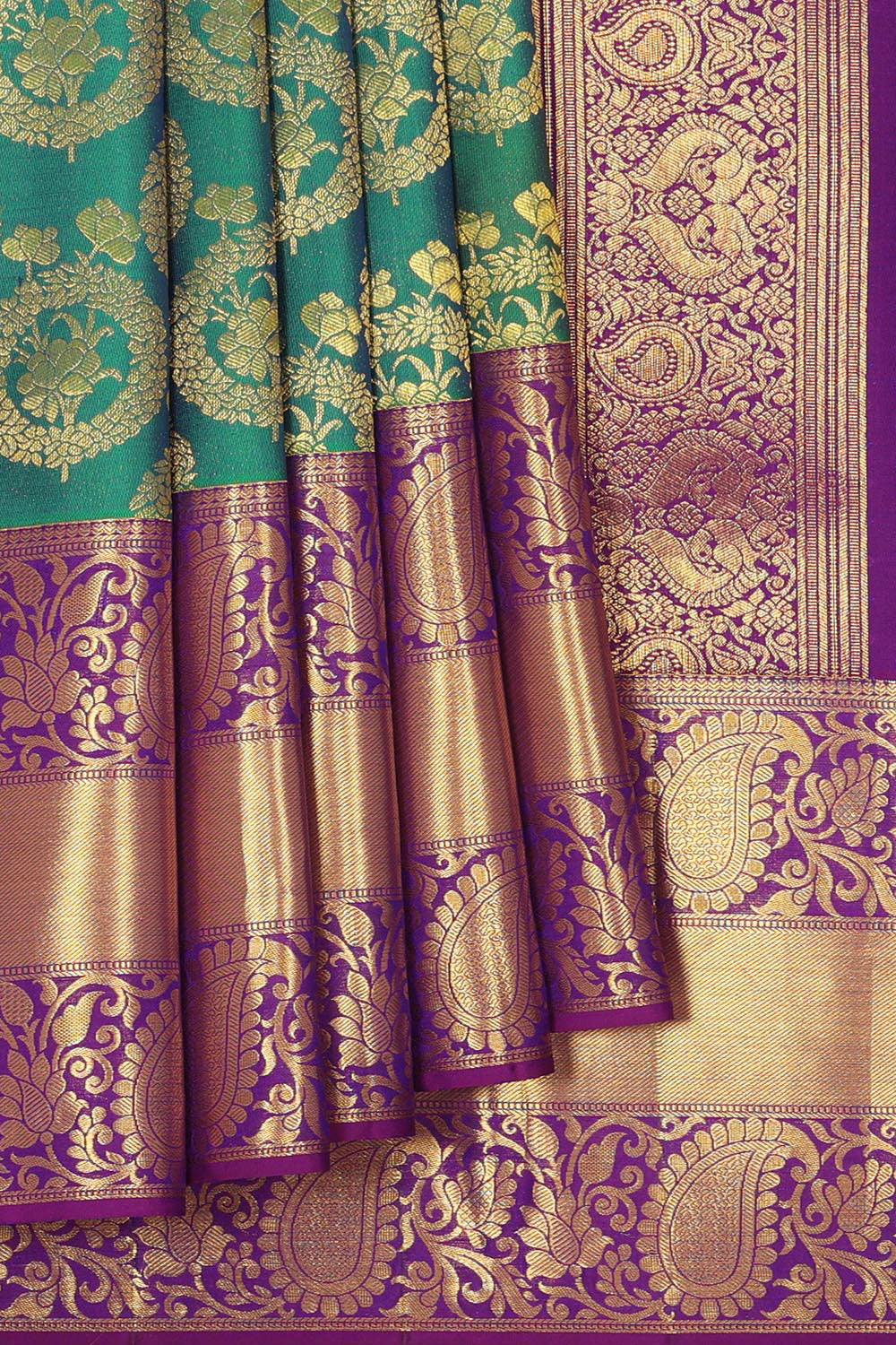 Kanchipattu Teal Green Brocade Saree