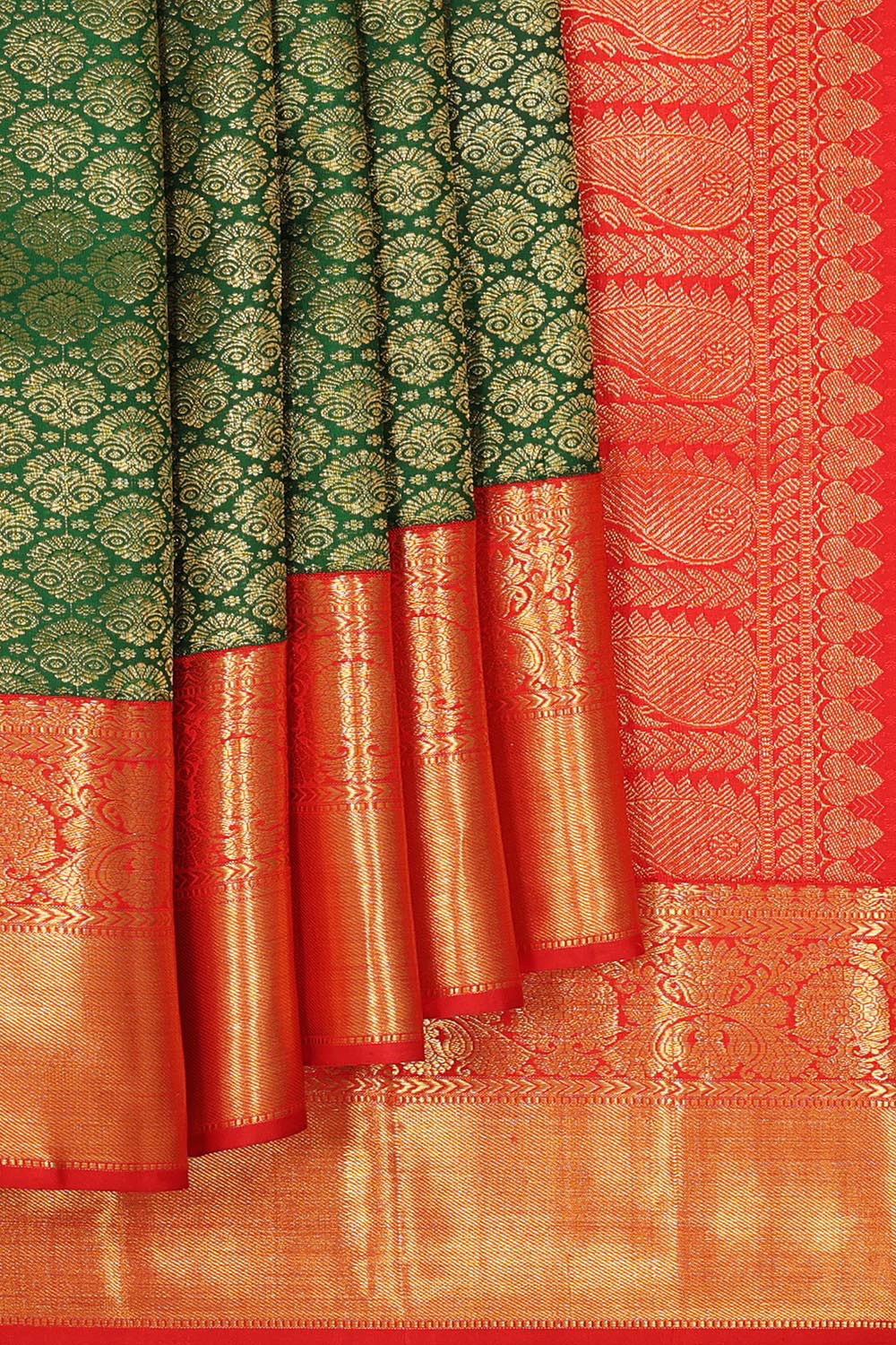 Kanchipattu Bottle Green Brocade Saree