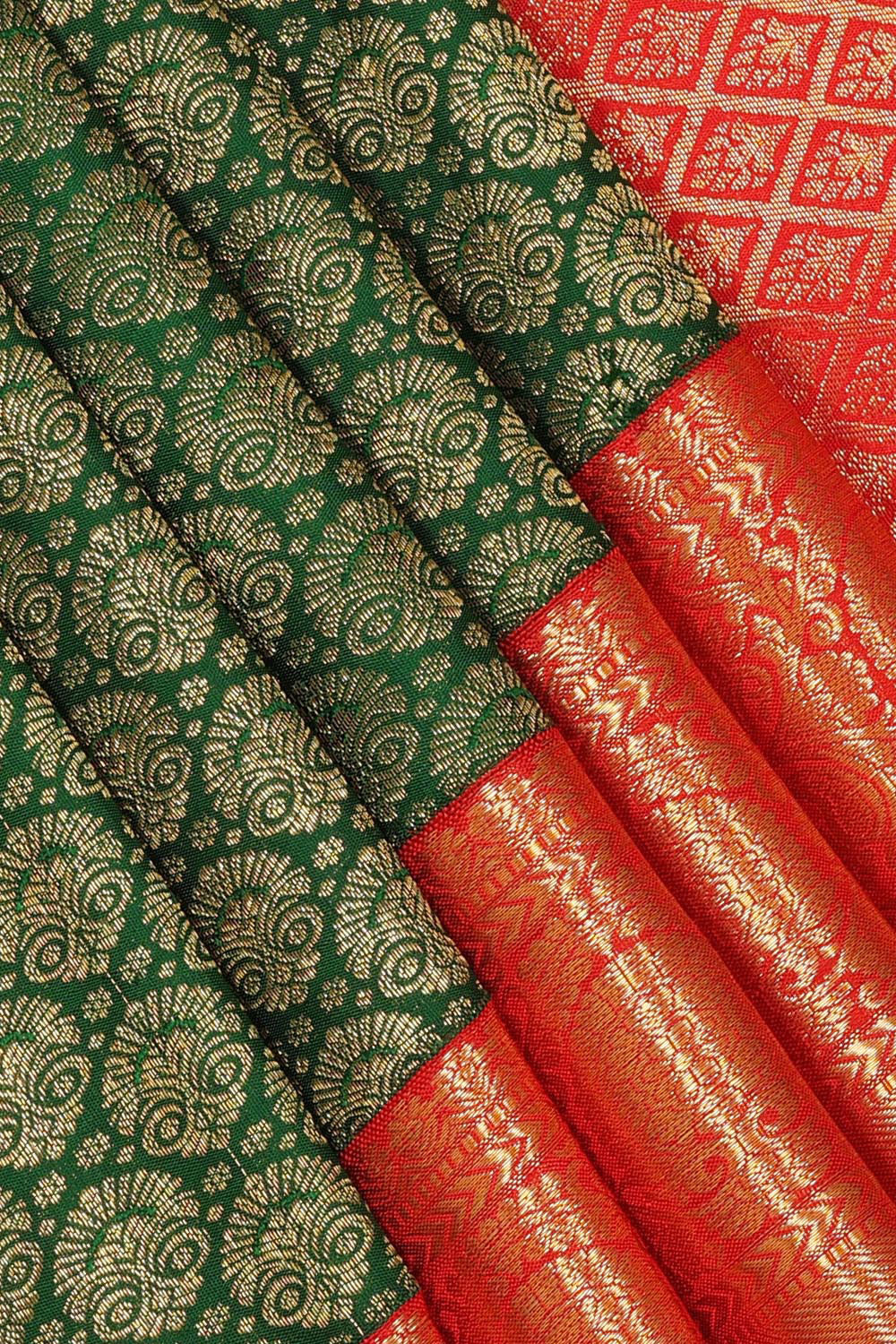 Kanchipattu Bottle Green Brocade Saree