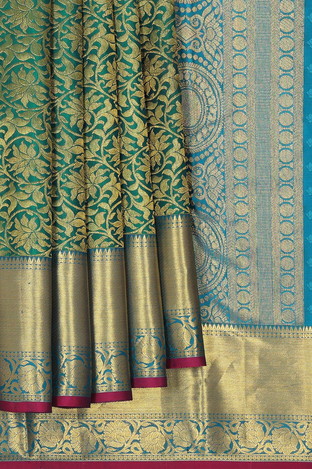 Kanchipattu Peacock Green Brocade Saree